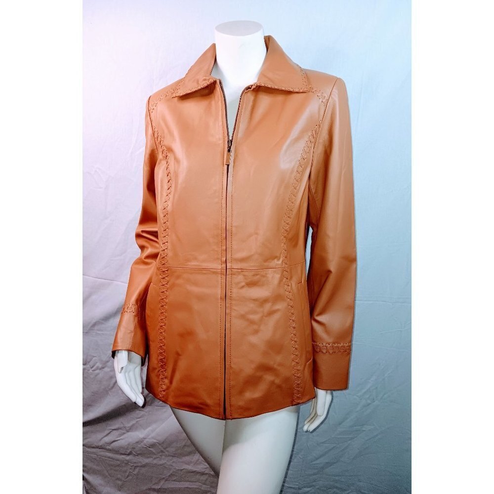 Charles Klein Women Genuine Leather Tan Jacket